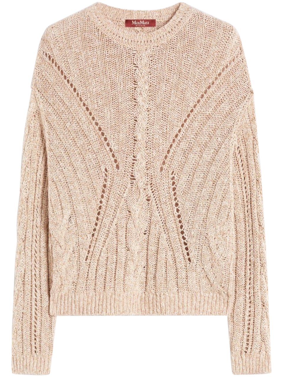 Max Mara Textured Cable Knit Top with Openwork Details Neutraal