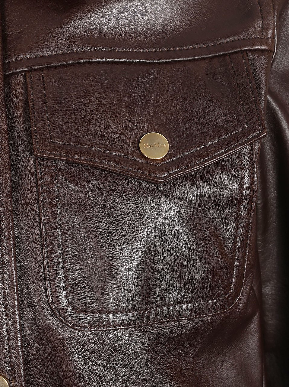 Max Mara Brown Lamb Leather Jacket with Classic Collar and Gold-Tone Accents Grijs