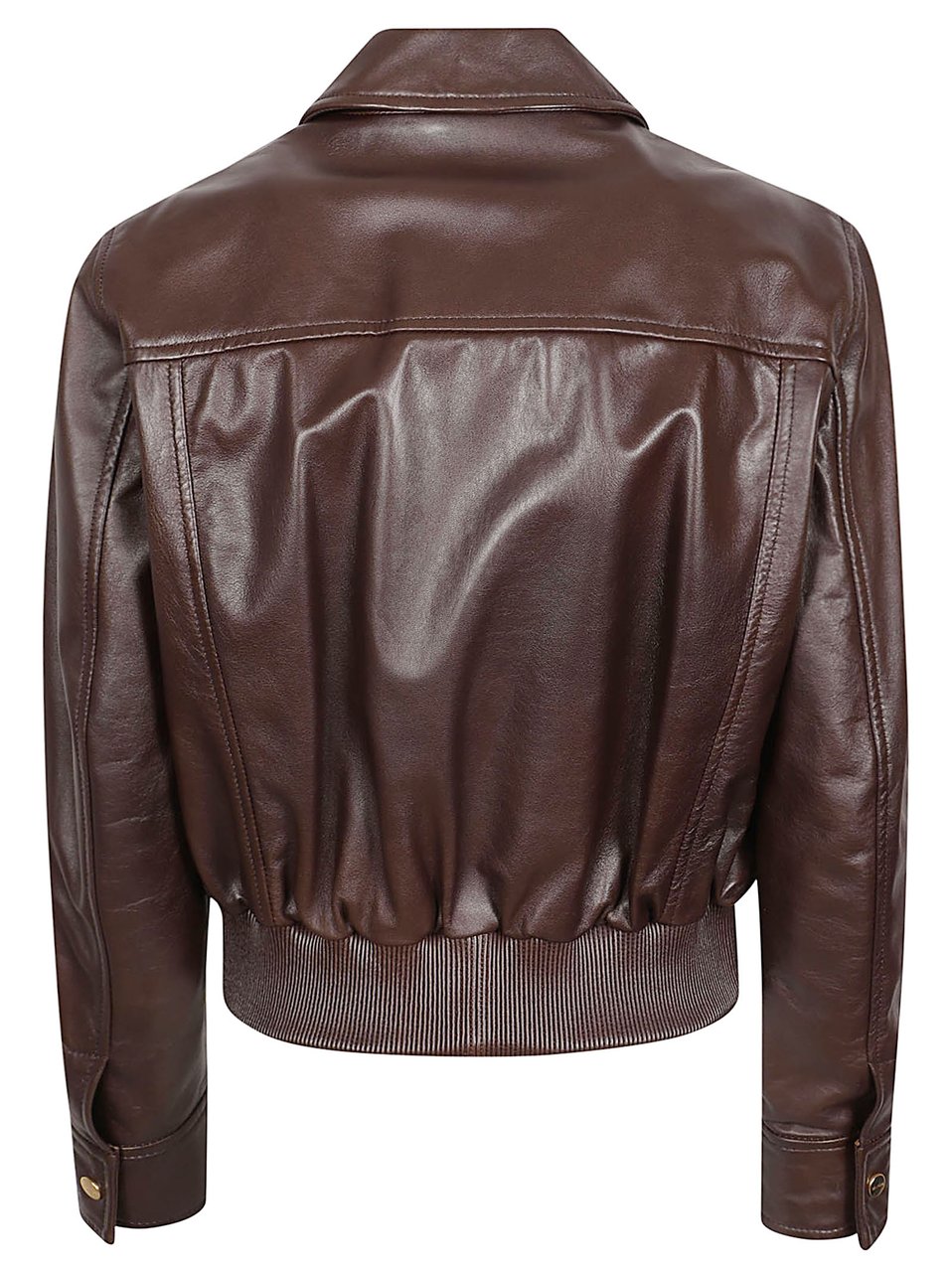 Max Mara Brown Lamb Leather Jacket with Classic Collar and Gold-Tone Accents Grijs