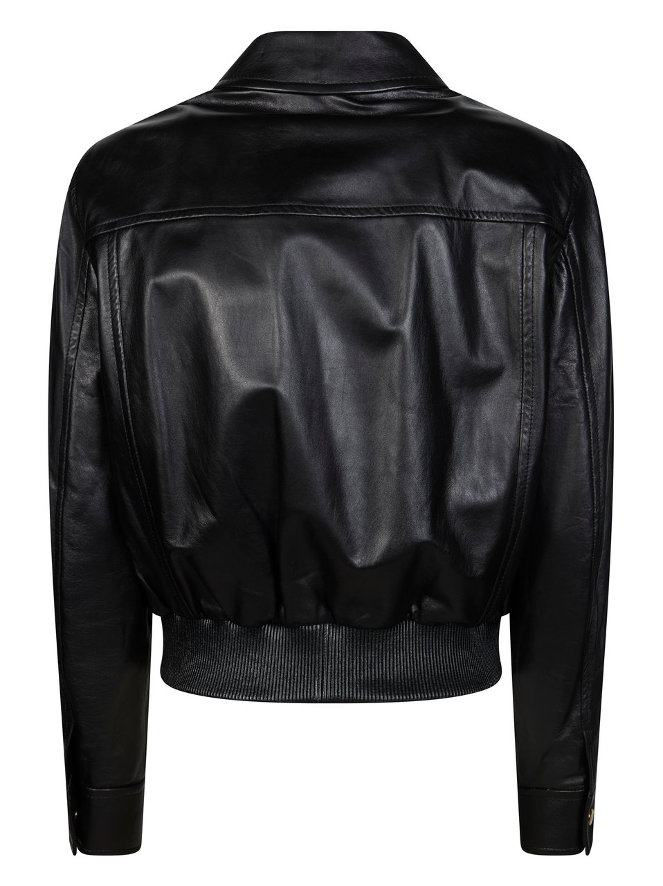 Max Mara Biada Cropped Flap Pocket Leather Jacket Zwart