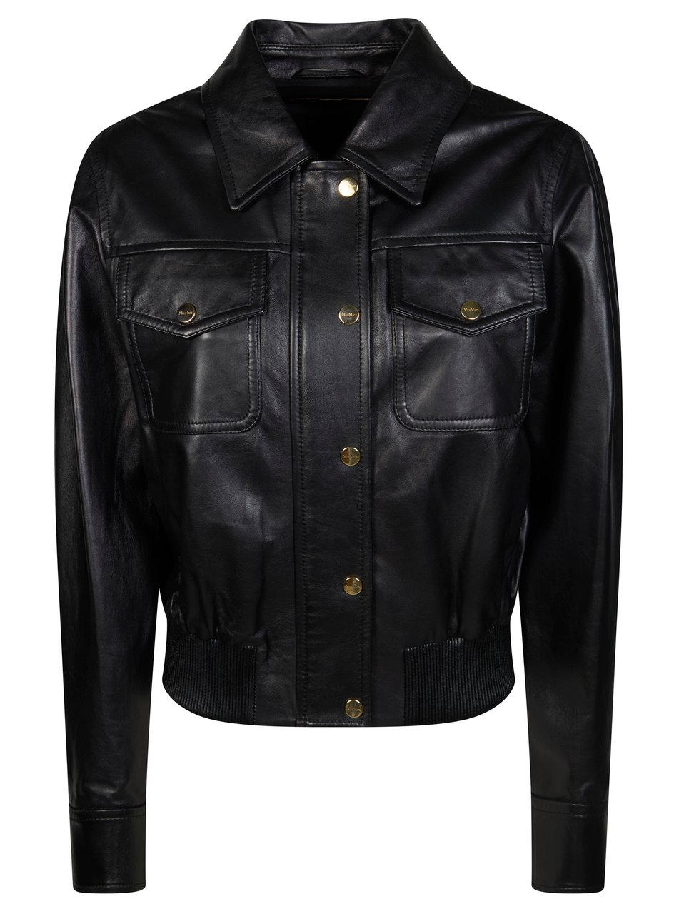 Max Mara Biada Cropped Flap Pocket Leather Jacket Zwart