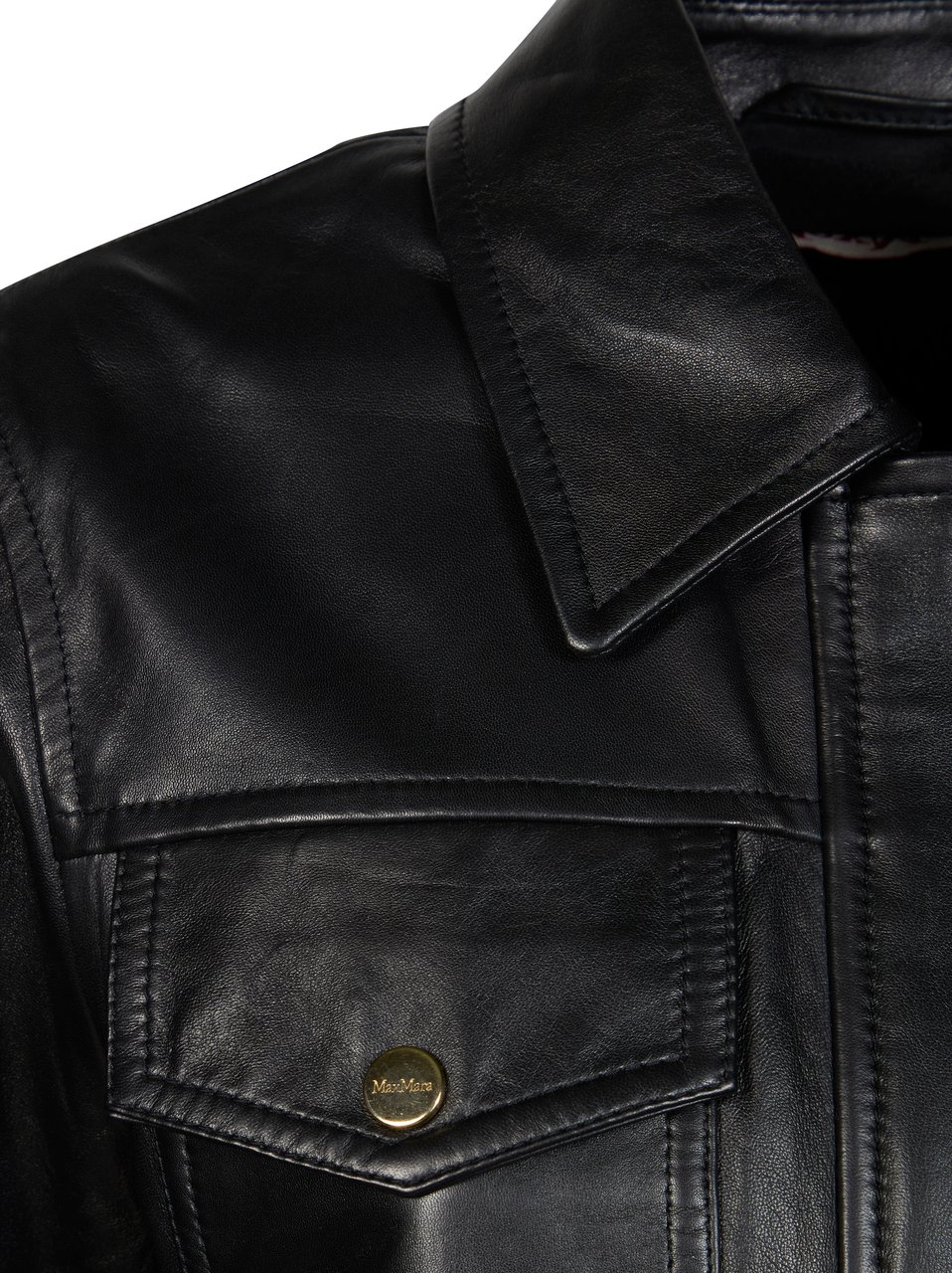Max Mara Biada Cropped Flap Pocket Leather Jacket Zwart