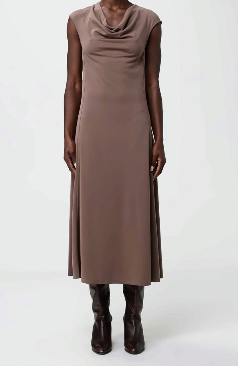 Max Mara Leisure Soft Neckline Sleeveless Long Dress Bruin