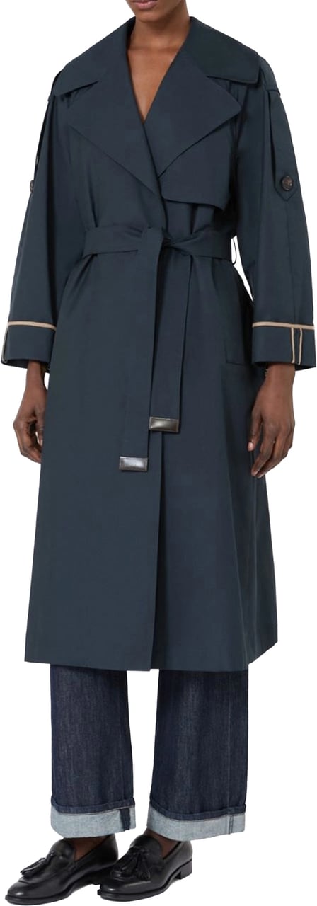 Max Mara Blue Utren Mid-Length Trench Coat Zwart