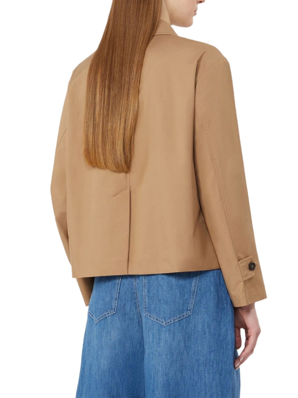 Max Mara Cropped Boxy Camel Jacket with Classic Collar Neutraal