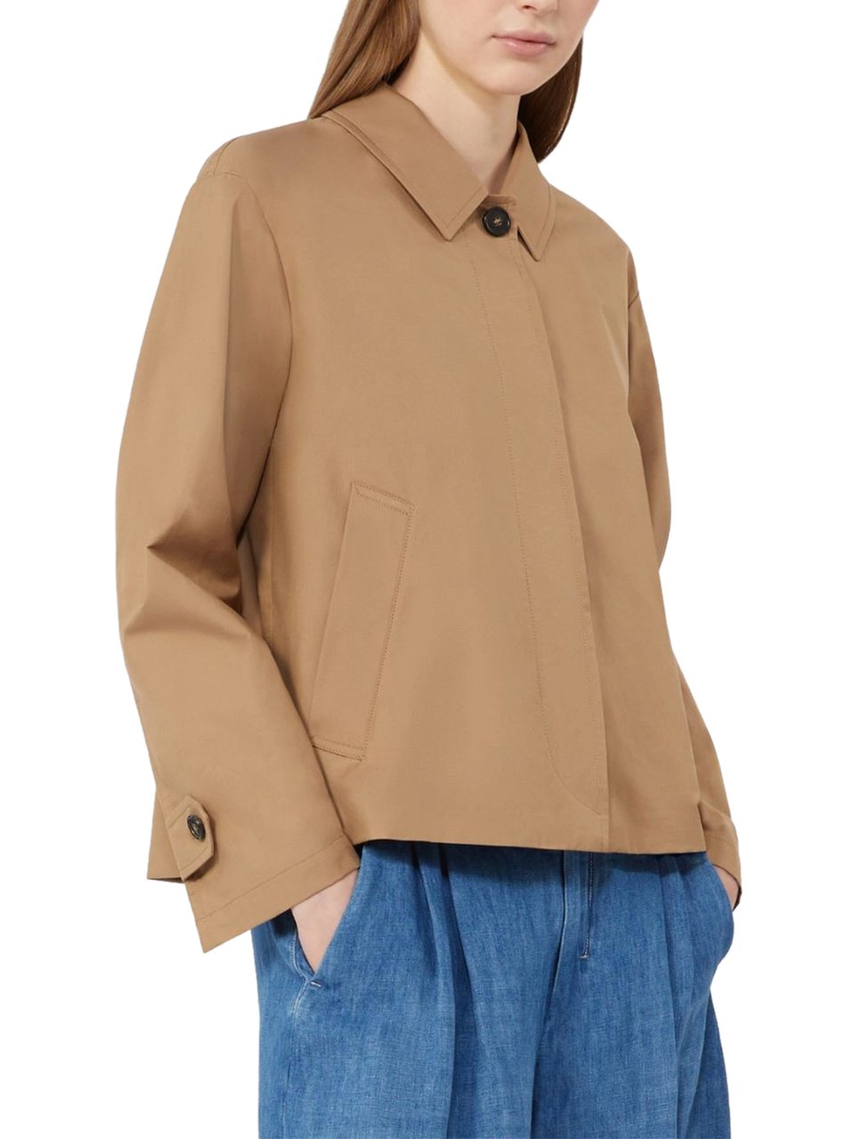 Max Mara Cropped Boxy Camel Jacket with Classic Collar Neutraal
