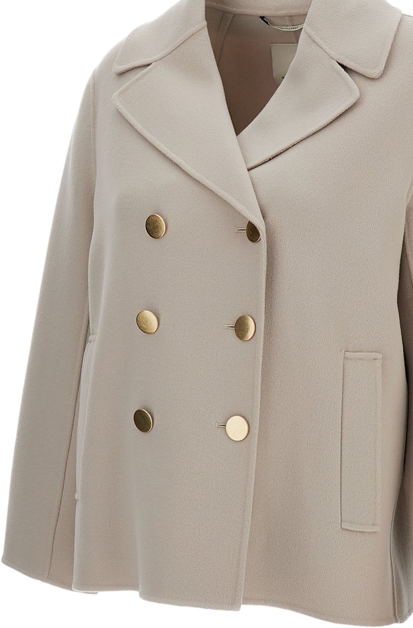 Max Mara Double-Breasted Coat with Wide Lapels and Side Welt Pockets Neutraal