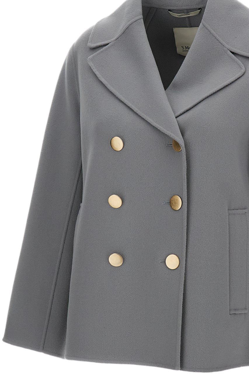 Max Mara Double-Breasted Cropped Coat with Wide Lapels and Side Pockets Grijs