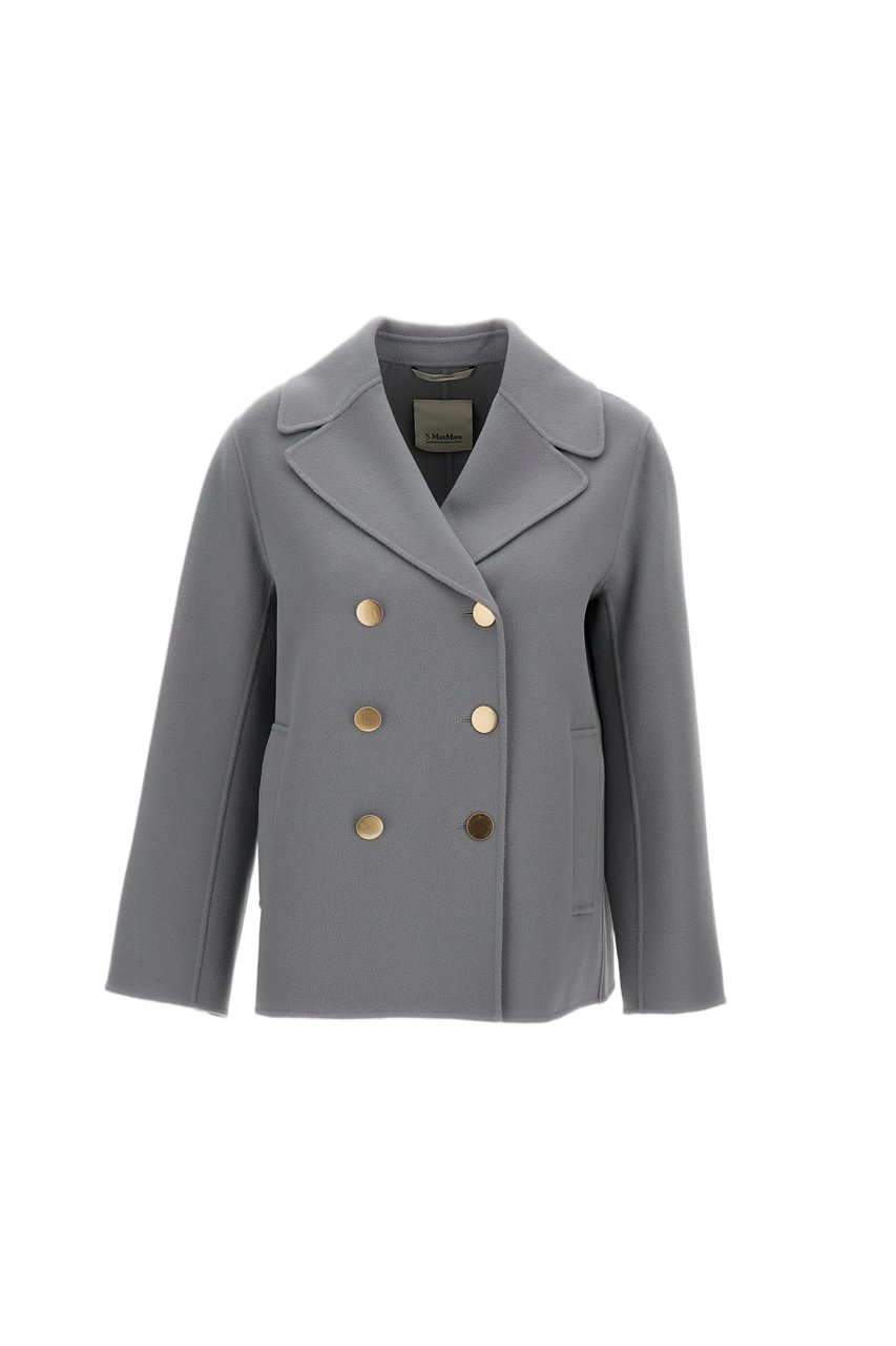 Max Mara Double-Breasted Cropped Coat with Wide Lapels and Side Pockets Grijs