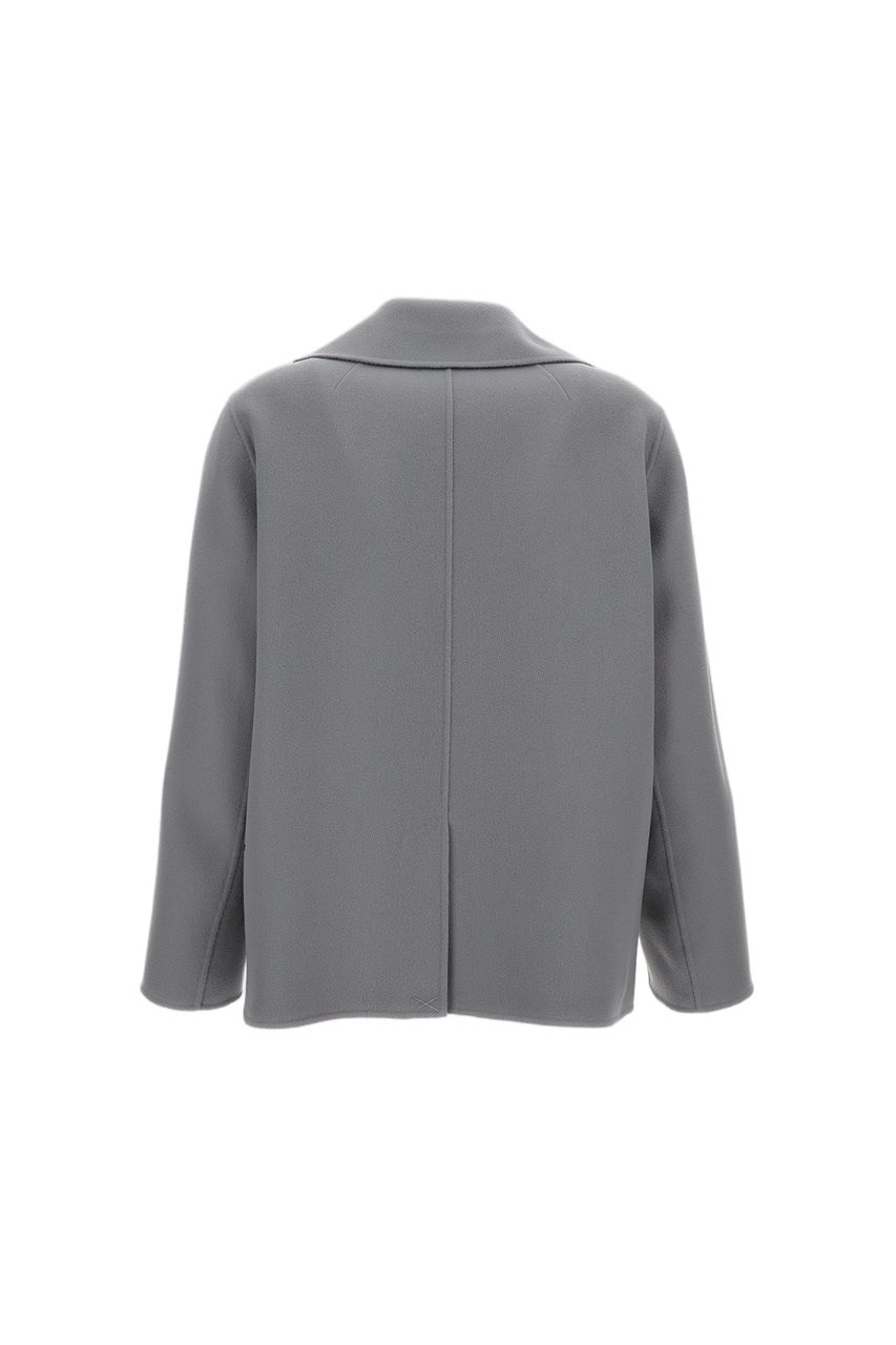 Max Mara Double-Breasted Cropped Coat with Wide Lapels and Side Pockets Grijs
