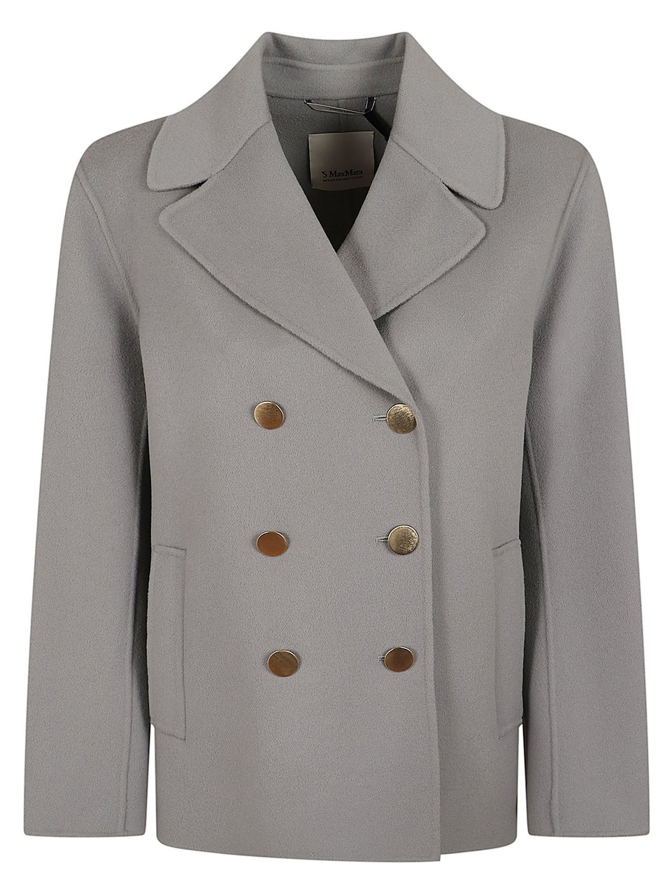 Max Mara Double-Breasted Short Peacoat with Gold Metal Buttons Grijs