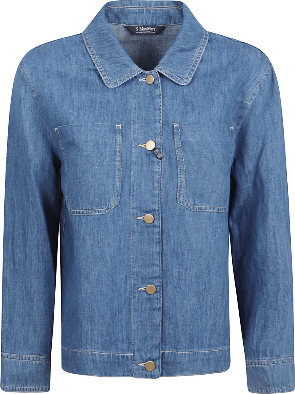 Max Mara Cropped Denim Jacket with Classic Collar and Buttoned Cuffs Blauw