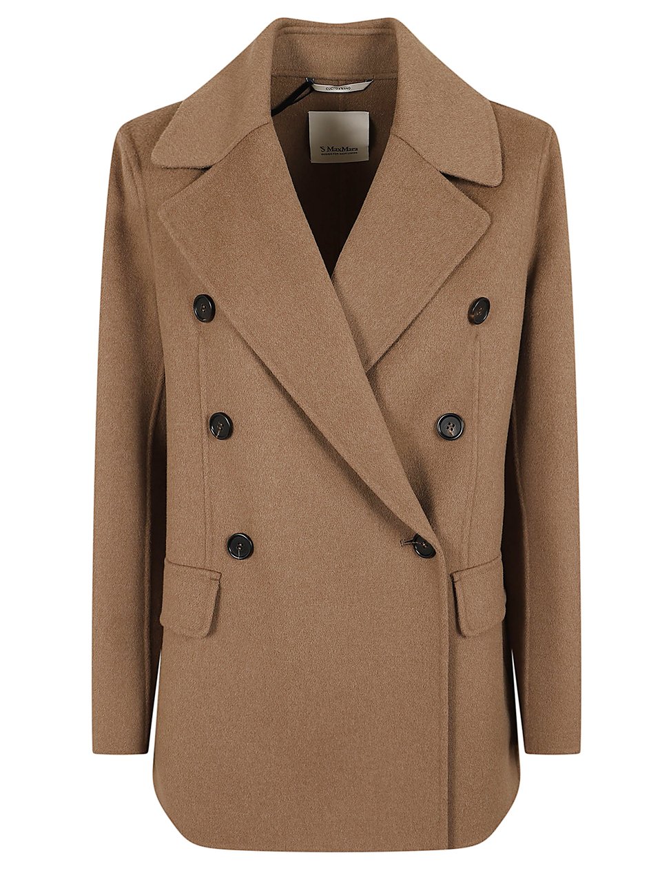 Max Mara Double-Breasted Short Pea Coat with Wide Lapel Bruin