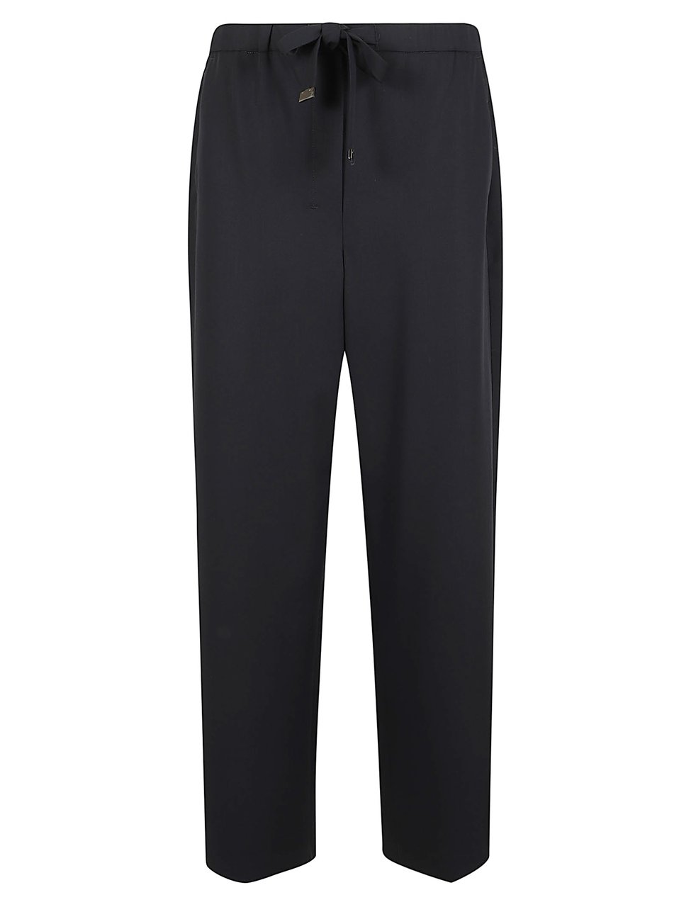 Max Mara Cropped Black Trousers With Adjustable Drawstring And Elegant Metal Details Zwart