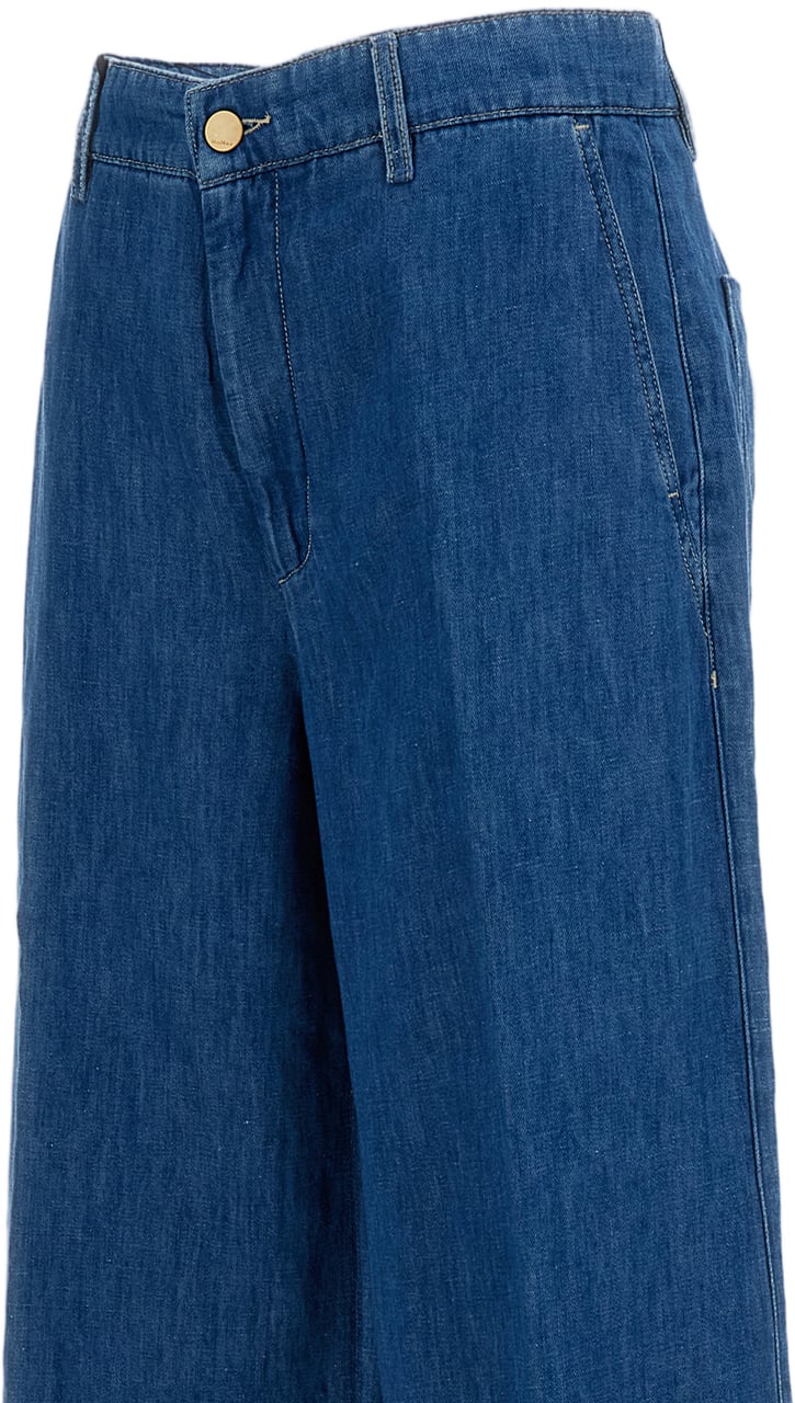 Max Mara Blue Denim Astice Cotton-Linen Wide-Leg Jeans Blauw