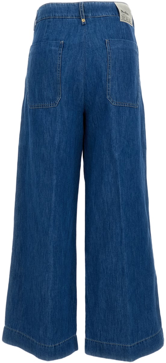 Max Mara Blue Denim Astice Cotton-Linen Wide-Leg Jeans Blauw