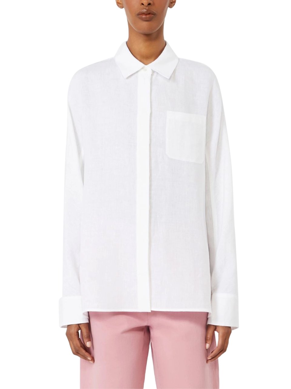 Max Mara Loose-Fitting Linen Jacket with Concealed Button Placket Wit