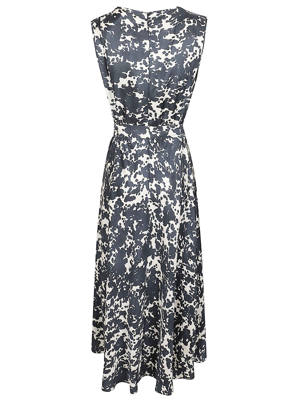 Max Mara Flowing Black and White Abstract Silk Midi Dress Grijs