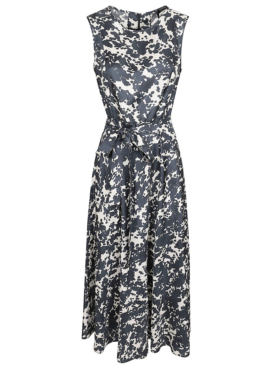 Max Mara Flowing Black and White Abstract Silk Midi Dress Grijs