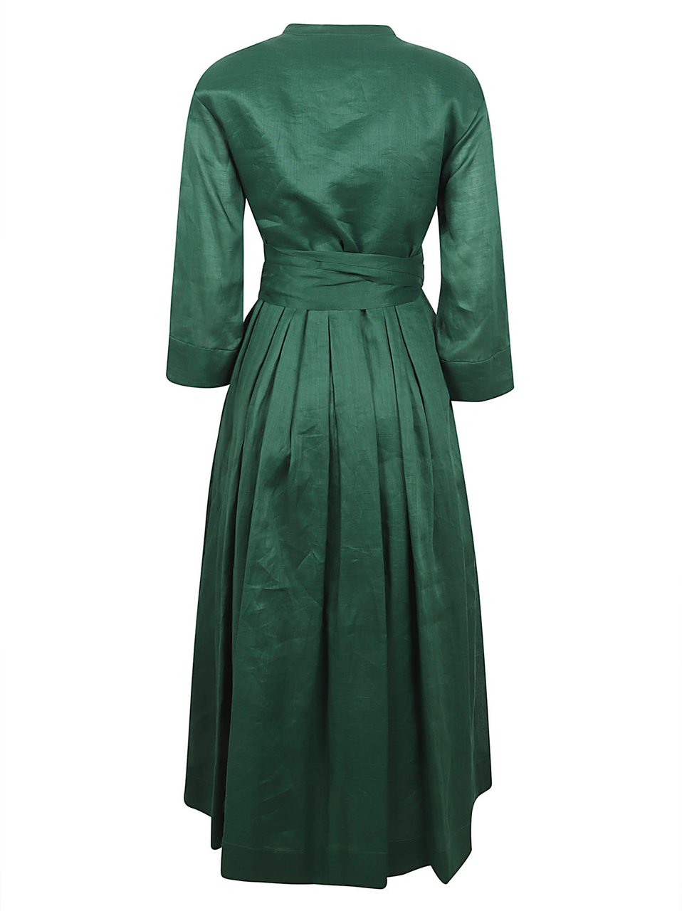 Max Mara A-line Midi Dress with Bow Detail and V-Neckline Groen
