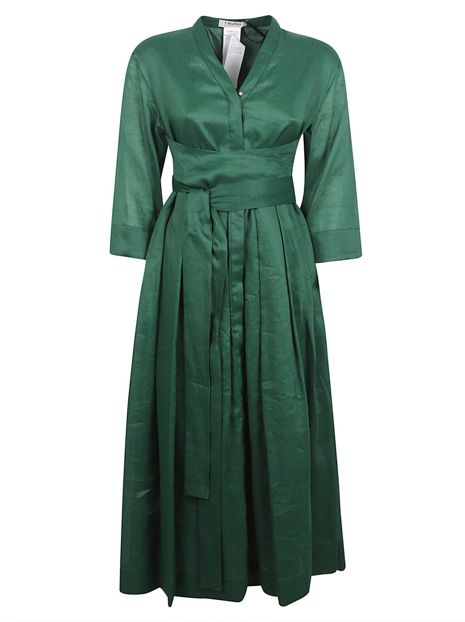 Max Mara A-line Midi Dress with Bow Detail and V-Neckline Groen