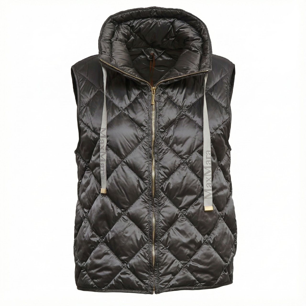 Max Mara Tregic Diamond Quilted Hooded Knit Vest Grijs