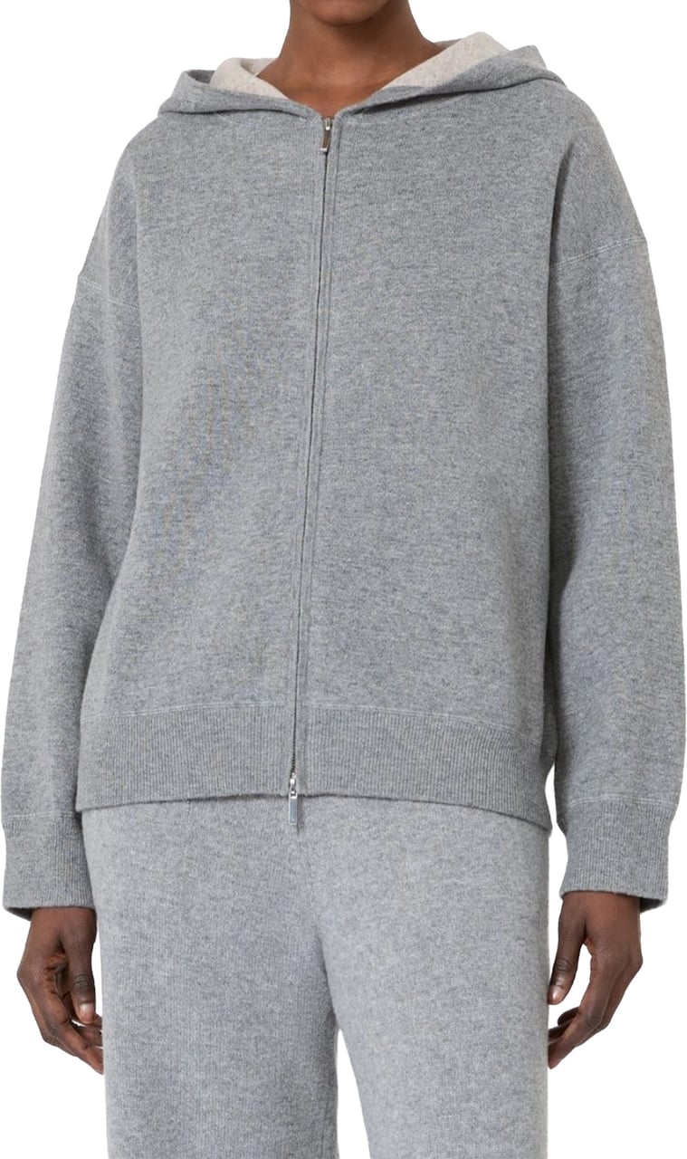 Max Mara Relaxed-Fit Zip-Up Hoodie with Contrasting Lining and Graphic Detail Grijs