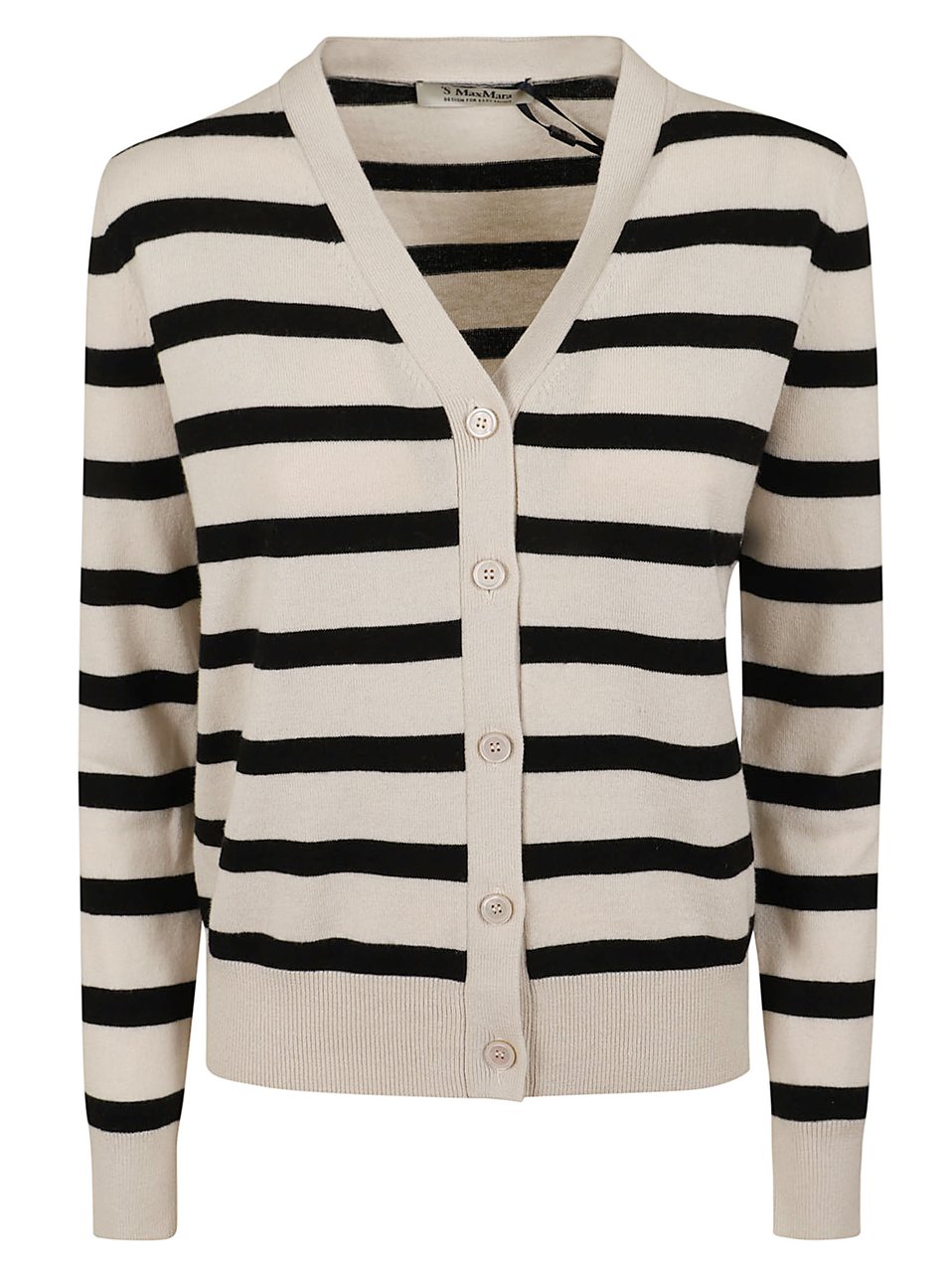 Max Mara Black White Ribbed Wool Cardigan Neutraal
