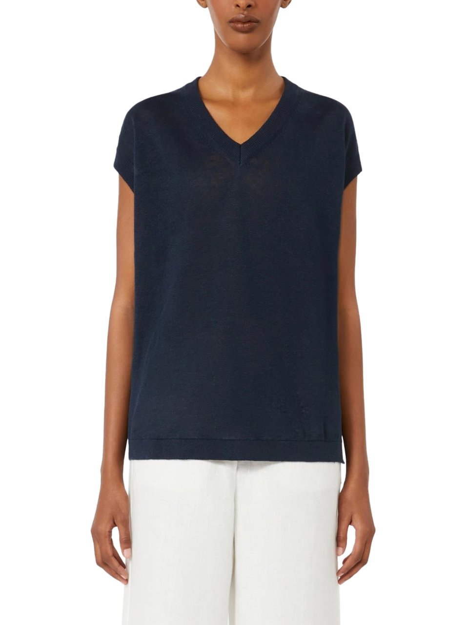 Max Mara Relaxed Fit Sleeveless Knit Vest with V-Neckline Zwart