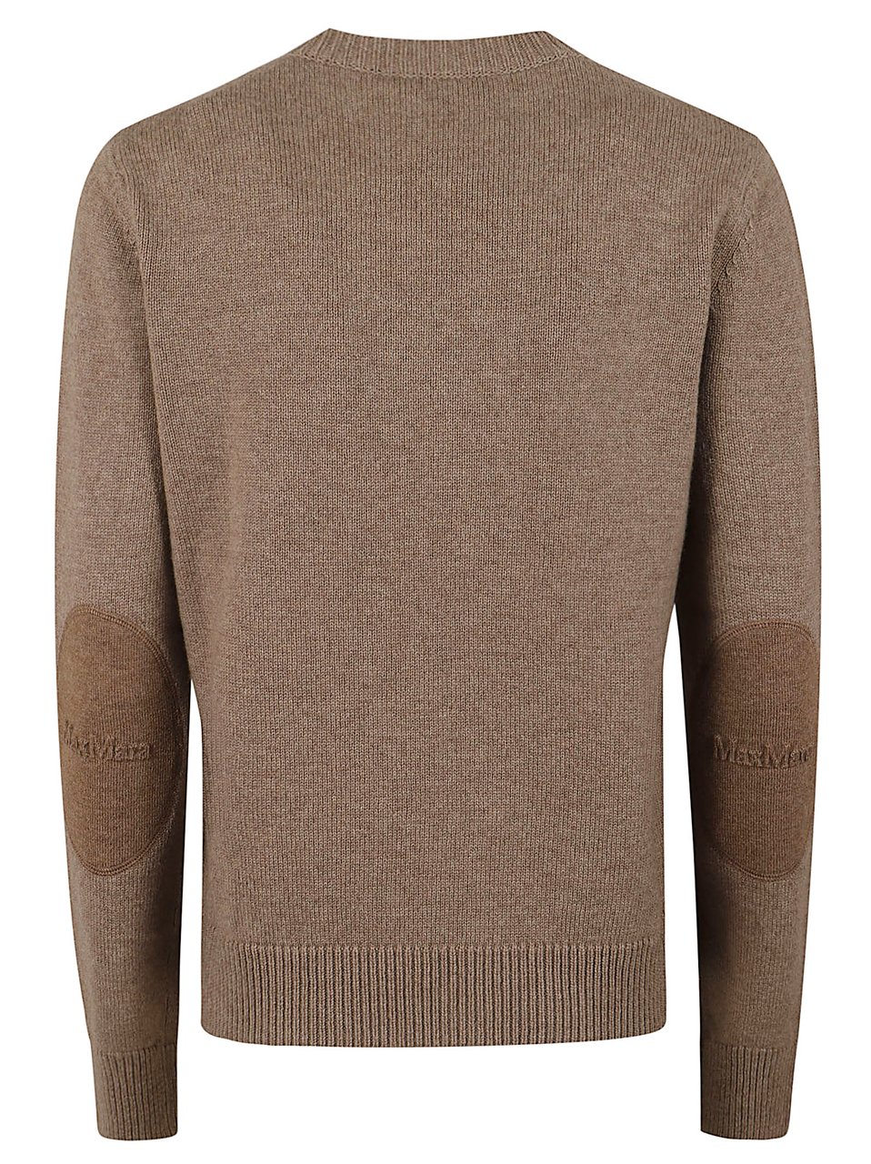Max Mara Crewneck Sweater with Oval Elbow Patches and Fine-Knit Texture Bruin