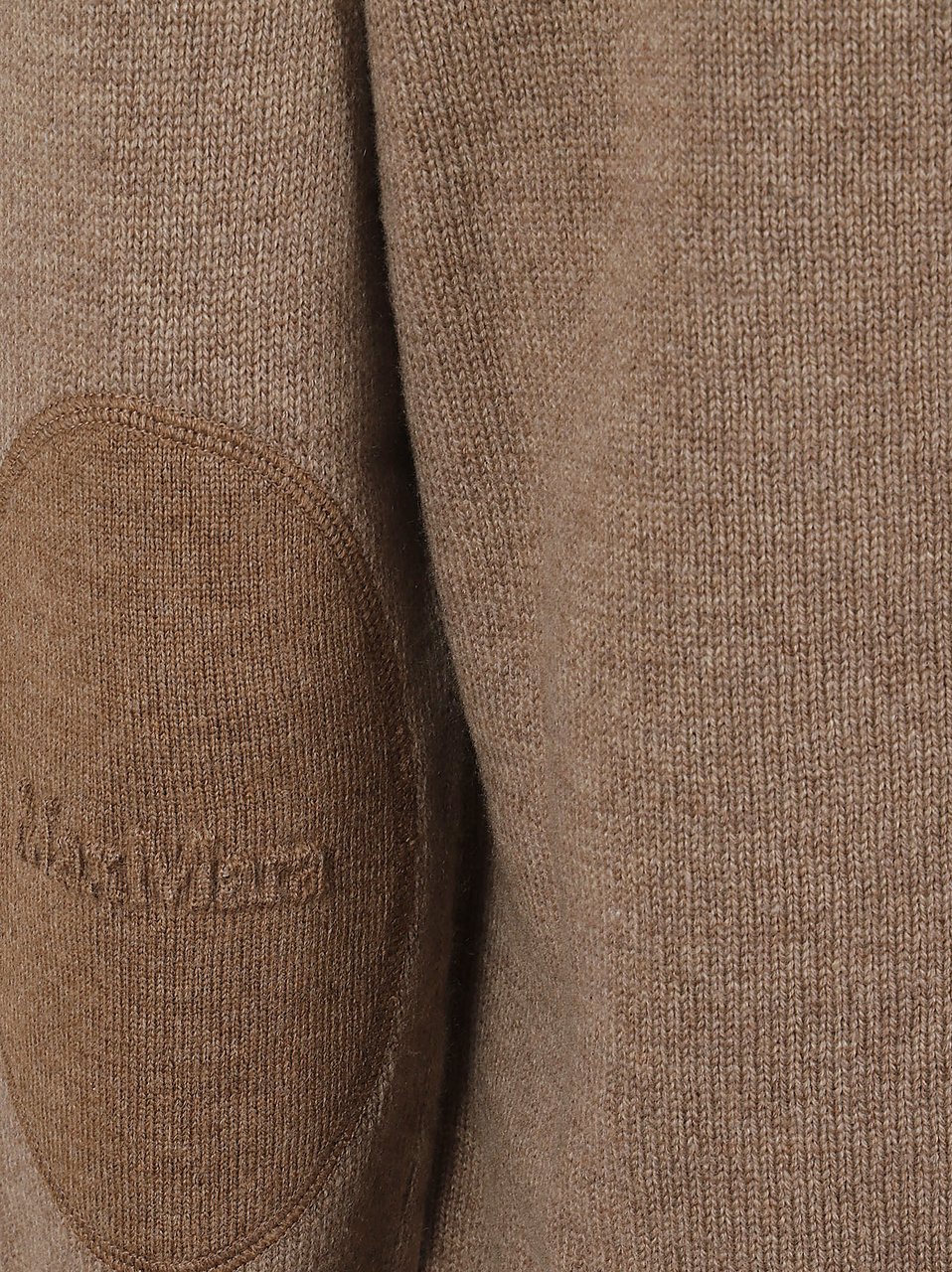 Max Mara Crewneck Sweater with Oval Elbow Patches and Fine-Knit Texture Bruin
