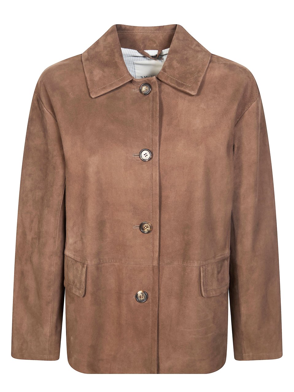 Max Mara Charm Cropped Flap Pocket Suede Jacket Bruin