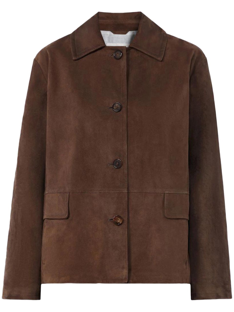 Max Mara Brown Lambskin Suede Jacket With Classic Collar Bruin