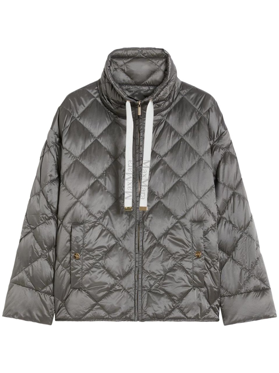 Max Mara Short Padded Jacket with Quilted Diamond Pattern Grijs