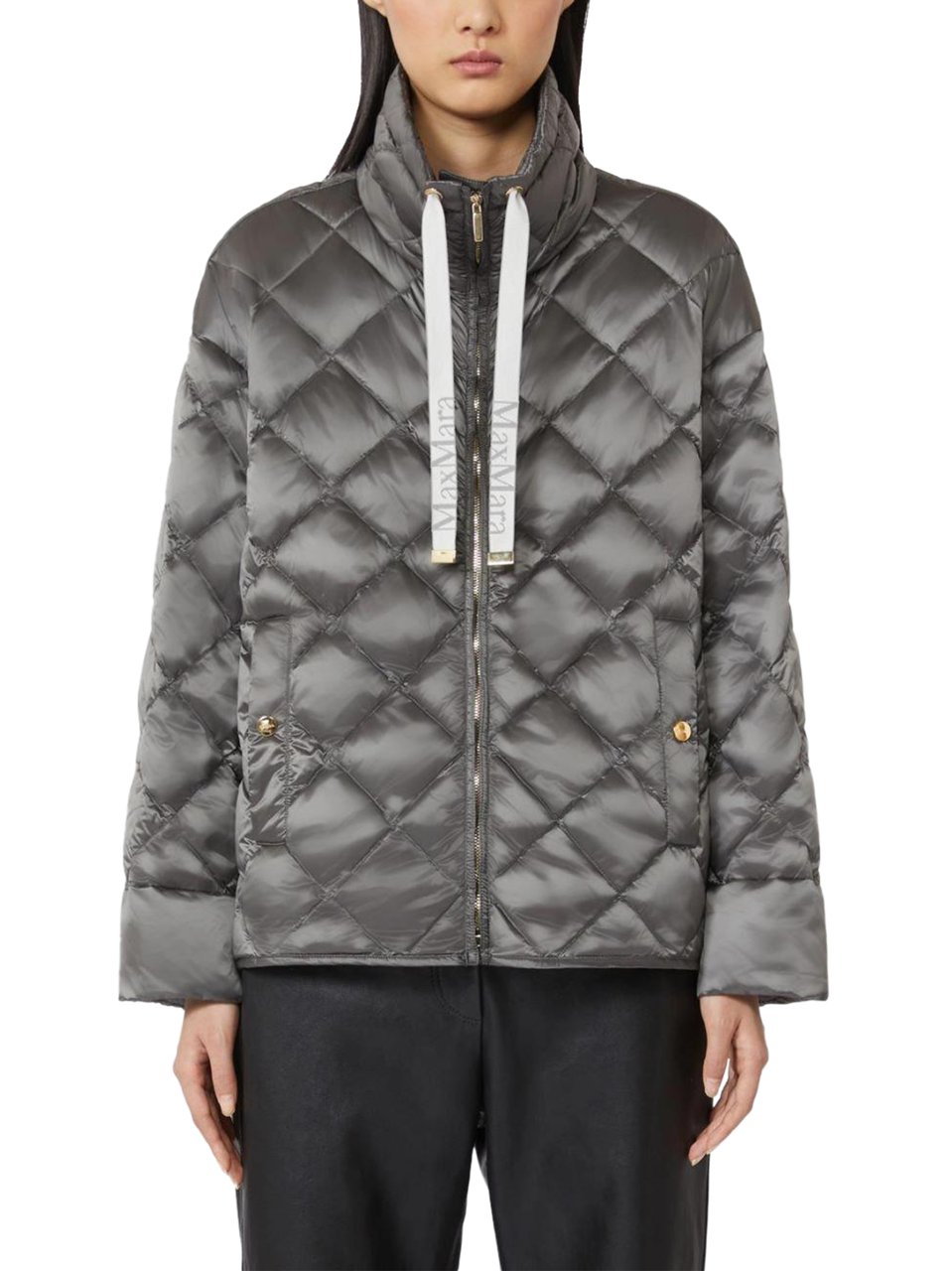 Max Mara Short Padded Jacket with Quilted Diamond Pattern Grijs