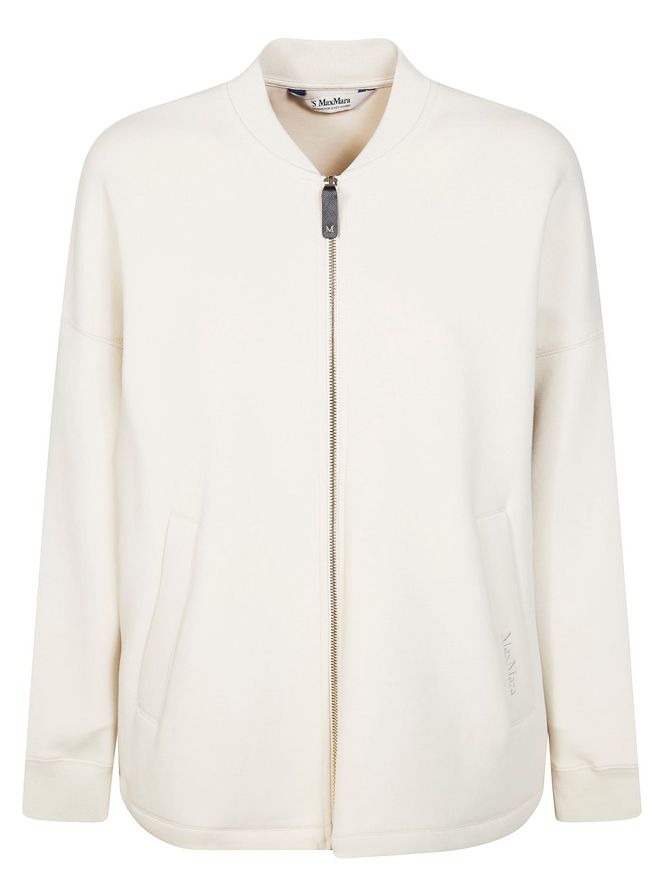 Max Mara Radios Boxy Ribbed Trim Bomber Jacket Wit