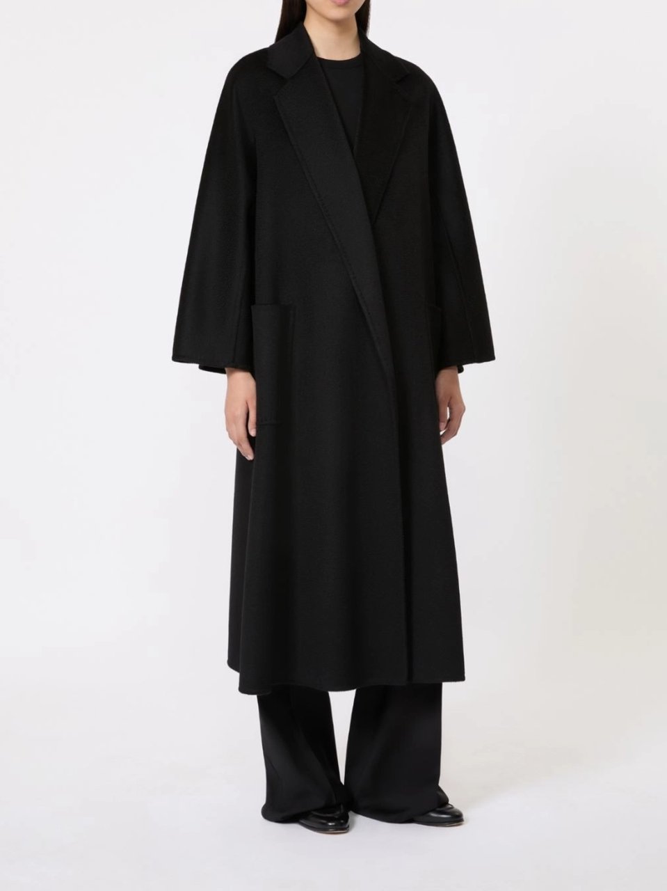 Max Mara Black Ludmilla Loose Fit Long Coat Zwart