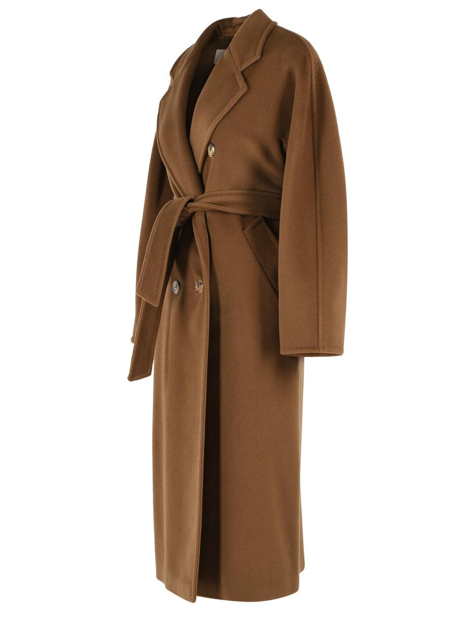 Max Mara Madame' Virgin Wool And Brown Cashmere Coat Bruin
