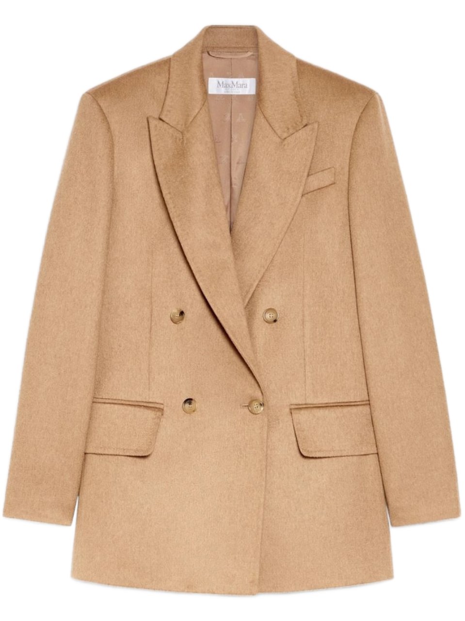 Max Mara Tailored Double-Breasted Blazer With Wide Lapels And Boxy Fit Bruin
