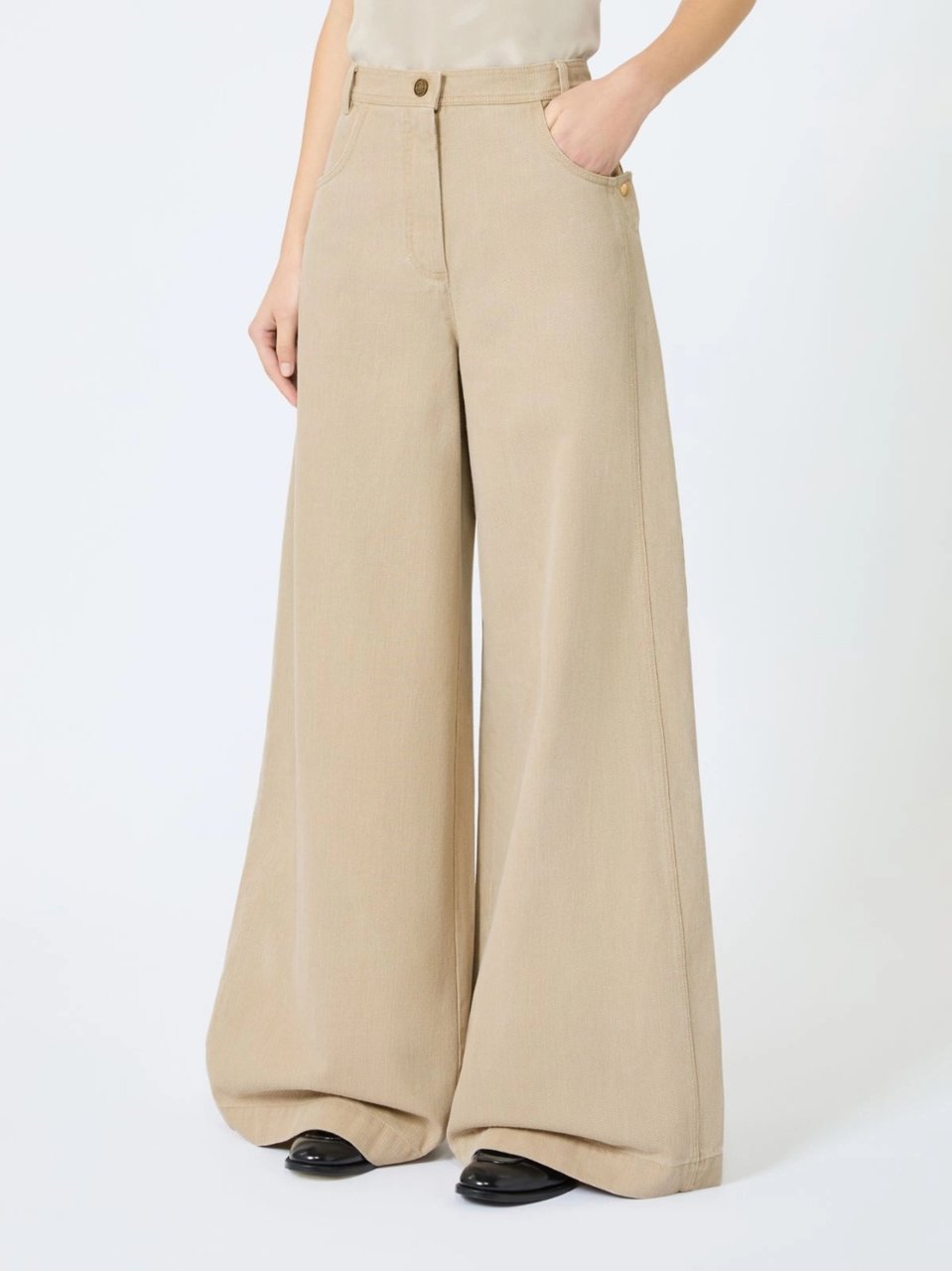 Max Mara Mxmalamaro Wide-Leg Structured Fabric Pants Neutraal