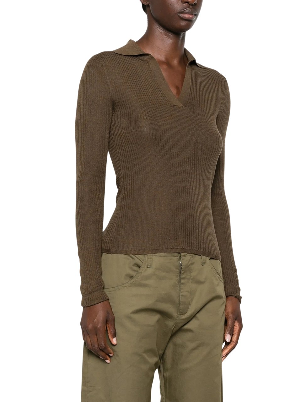Max Mara Mxmgergo Ribbed Knit Collared Top Grijs