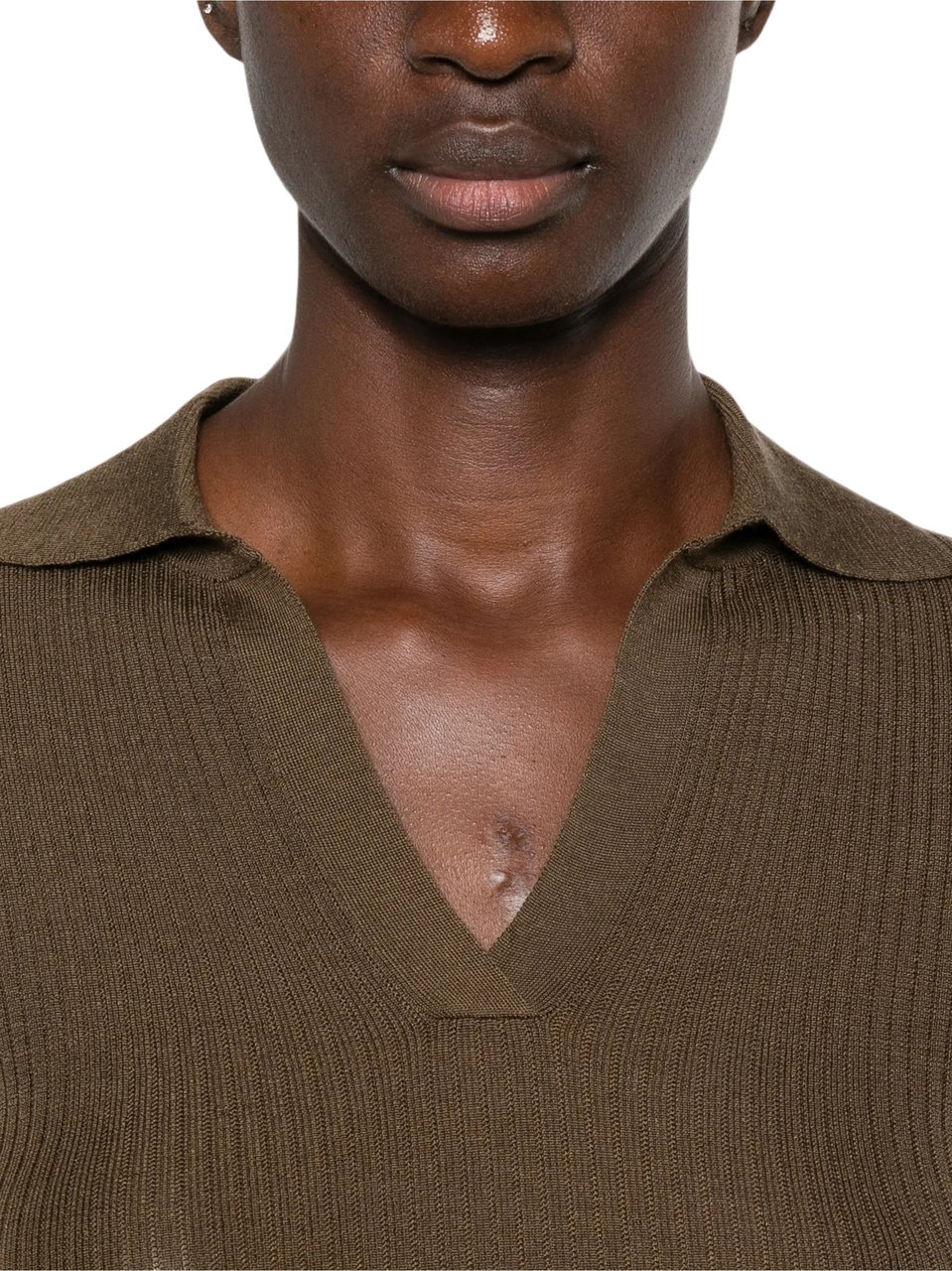 Max Mara Mxmgergo Ribbed Knit Collared Top Grijs