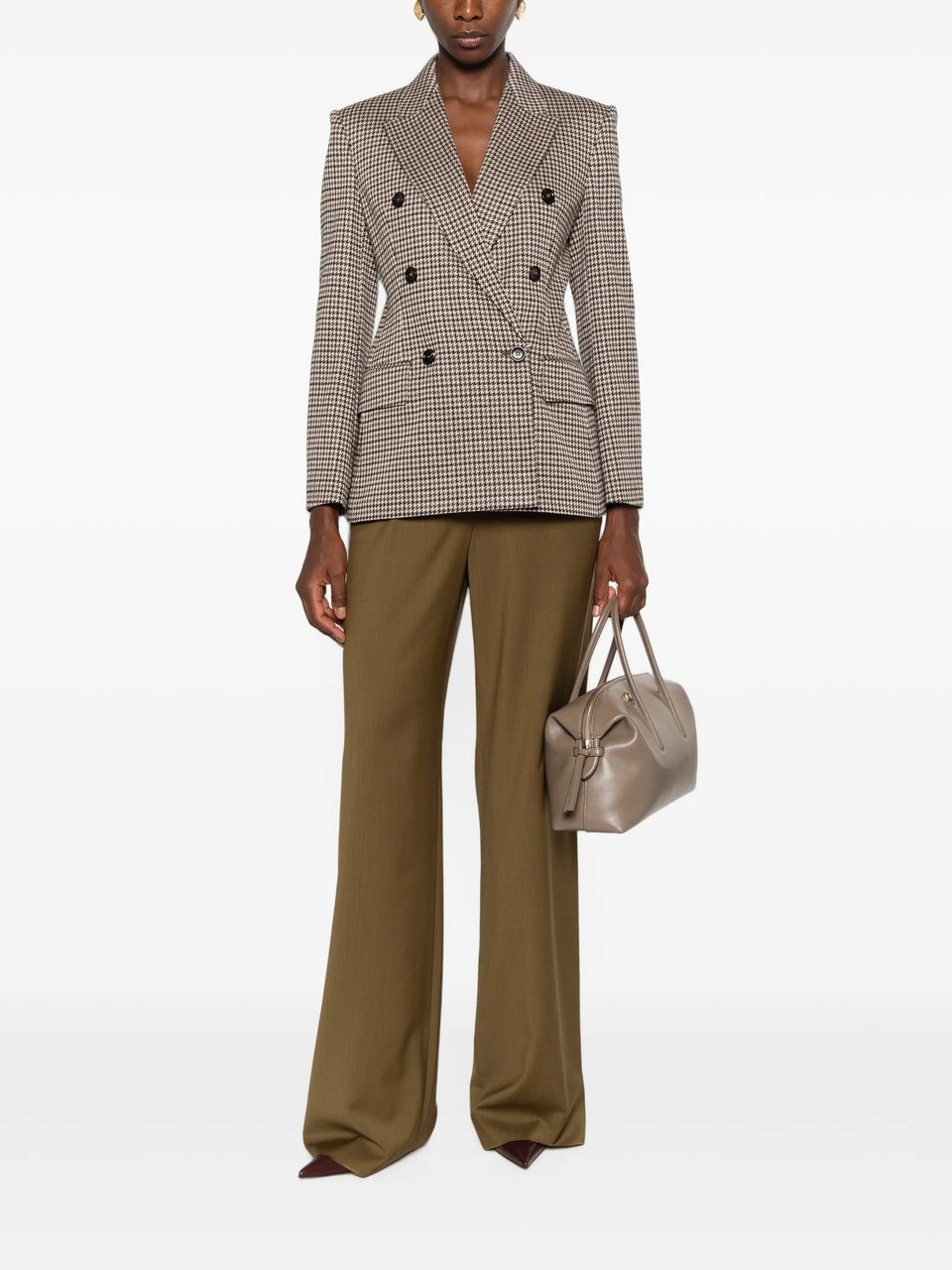 Max Mara Tailored Double-Breasted Houndstooth Blazer Grijs