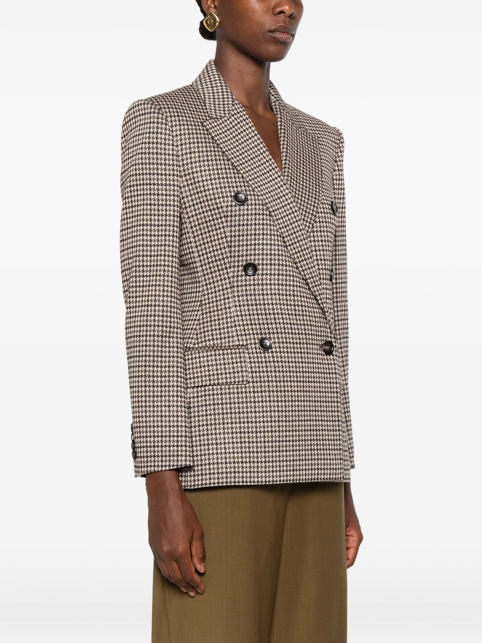 Max Mara Tailored Double-Breasted Houndstooth Blazer Grijs