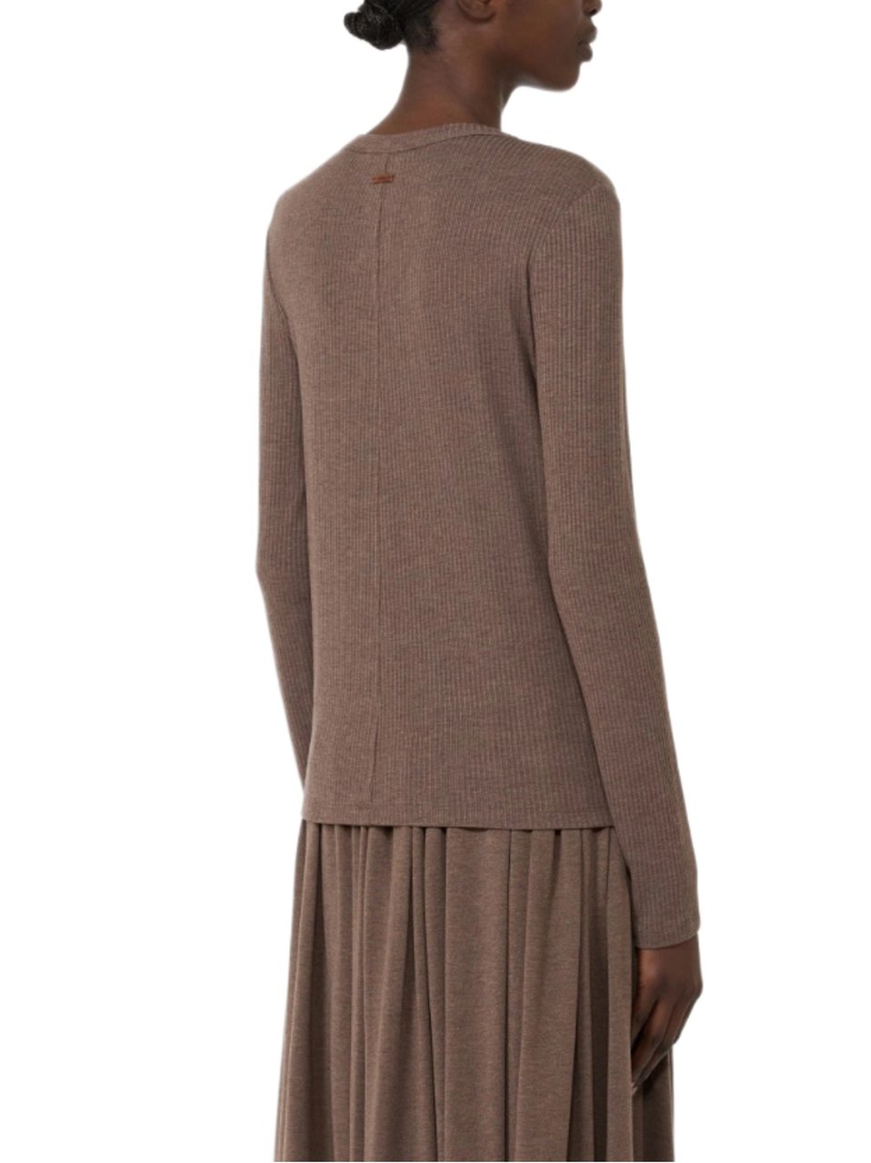 Max Mara Ribbed Knit Long-Sleeved Top With Subtle Seam Detail Roze