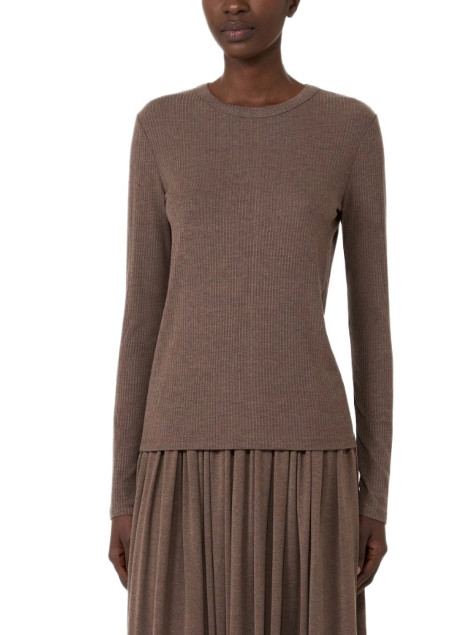 Max Mara Ribbed Knit Long-Sleeved Top With Subtle Seam Detail Roze