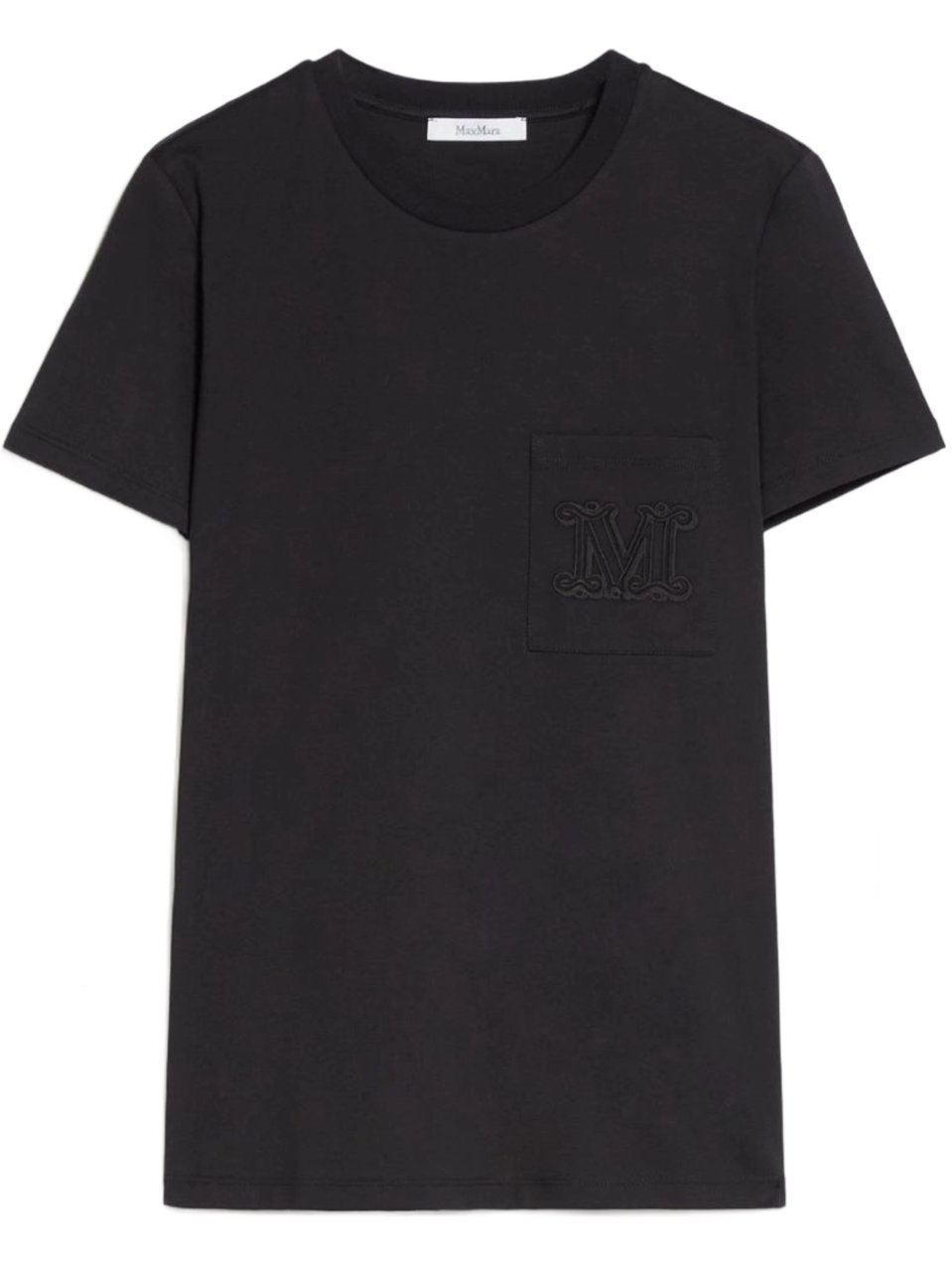 Max Mara Papaia Cotton Minimalist Chest Pocket T-Shirt Zwart