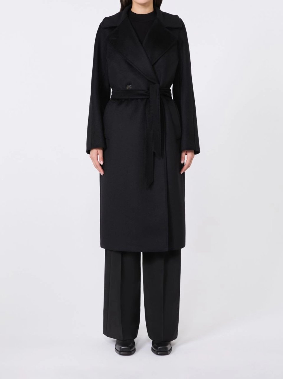Max Mara Wkdresina Black Tie-Belt Coat Zwart