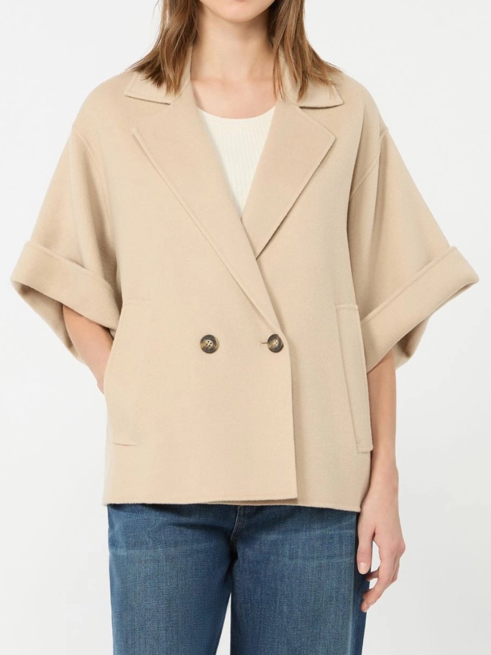 Max Mara Boxy Double-Breasted Jacket with Notched Lapel Collar Neutraal