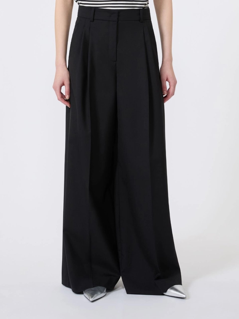 Max Mara Wide-Leg Pants With High Waist And Polished Creases Zwart
